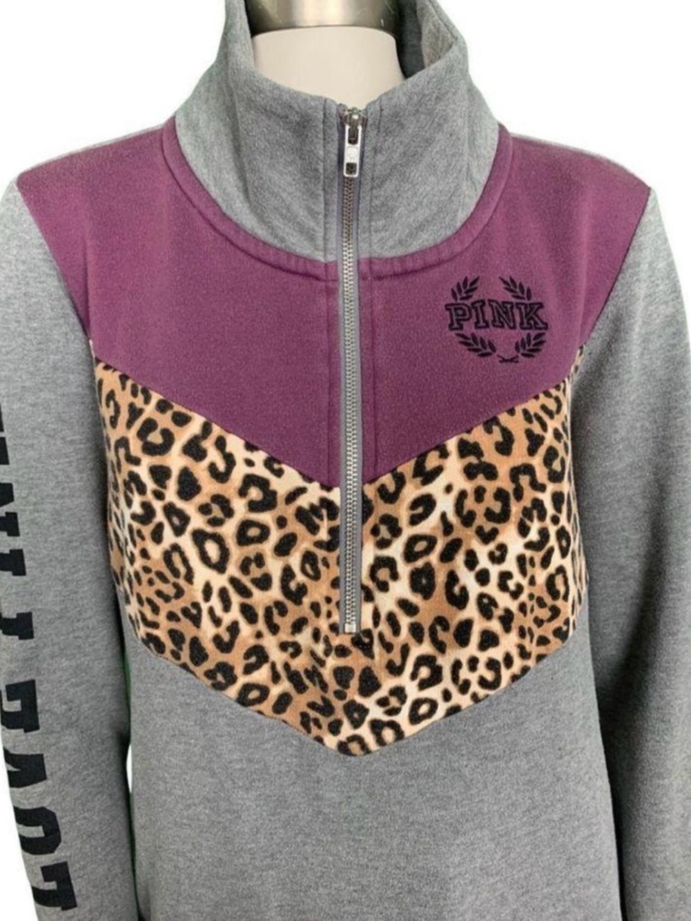Victoria's Secret PINK Gray Pullover with Purple and Leopard Panel